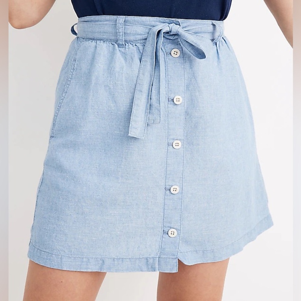 Madewell Denim Button Front Tie Mini Skirt - Picture 2 of 8